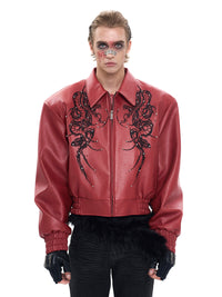 Men's Embroidered Leather Biker Jacket