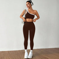 Womens Yoga Outfit Set One Shoulder Sportswear
