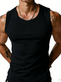 Men's Ribbed Solid Color Slim Fit Workout Tank Top