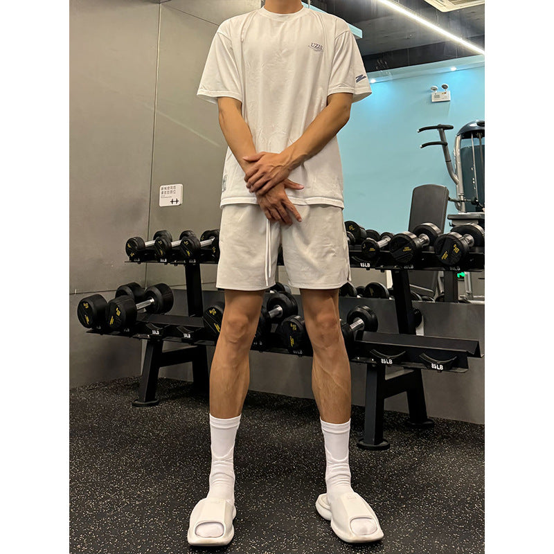 Fitness workout shorts, solid-color pants, casual three-quarter-length pants.