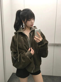 Women's Faux Two-Piece Hooded Biker Jacket