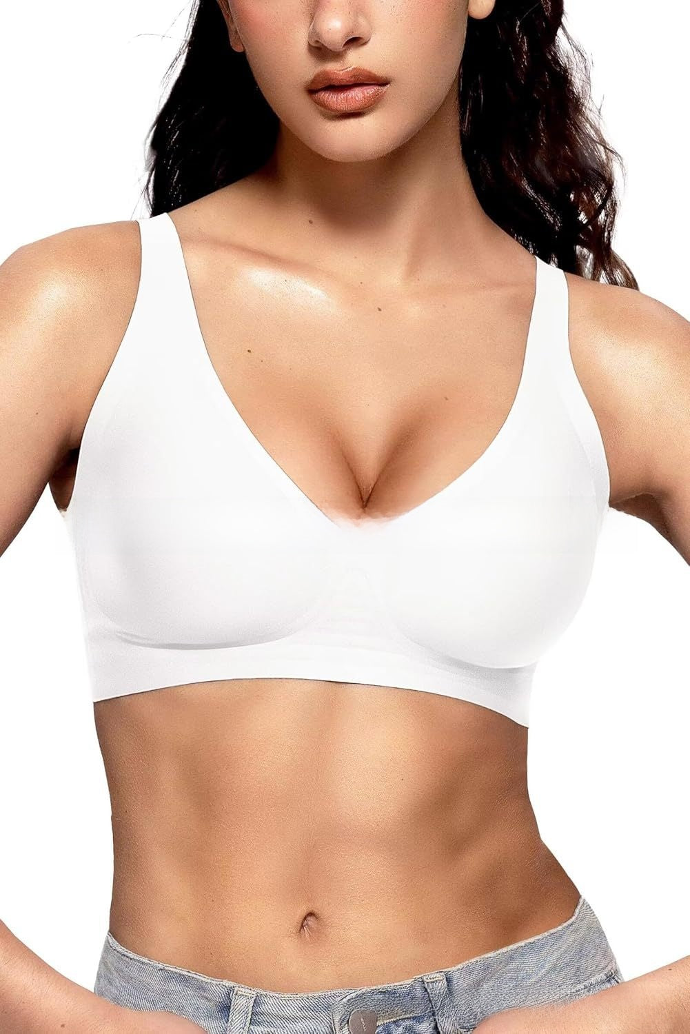 Vertvie Womens Wireless Seamless Bras Deep V No Underwire
