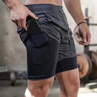 Men's Double Gym Shorts Sport Quick Dry Workout Jogging