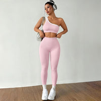 Womens Yoga Outfit Set One Shoulder Sportswear