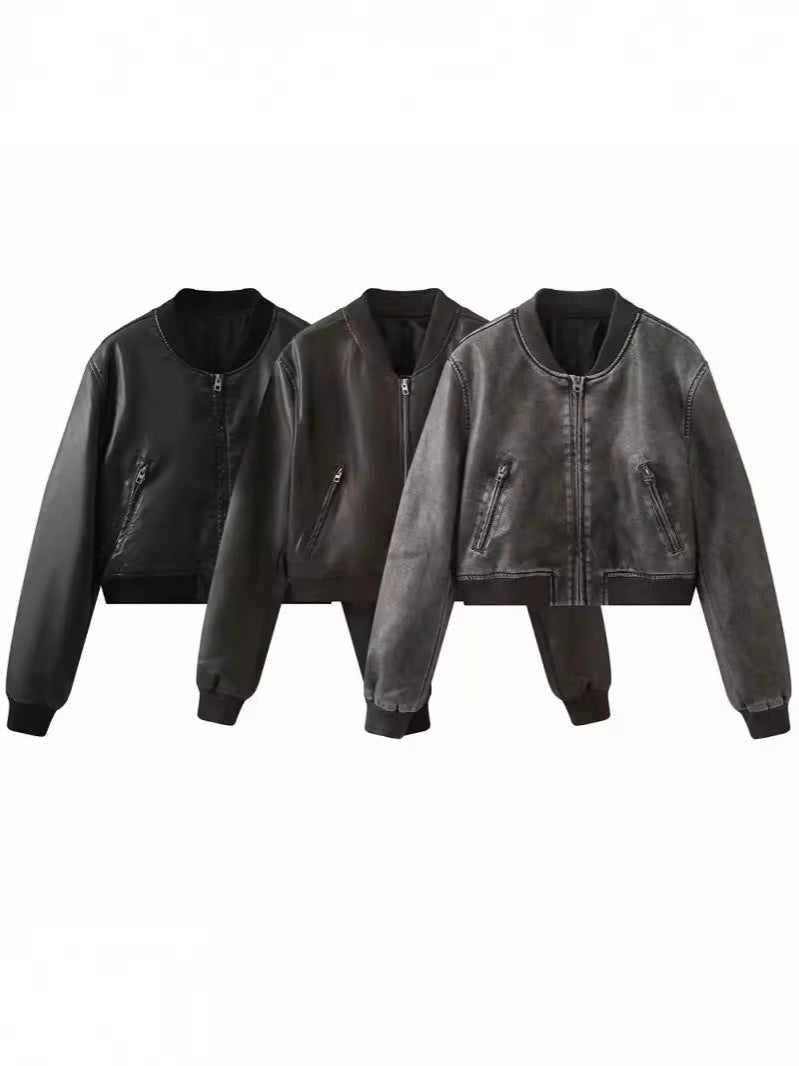 Womens PU Leather Biker Jacket