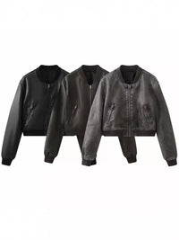 Womens PU Leather Biker Jacket
