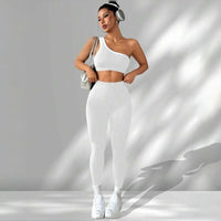 Womens Yoga Outfit Set One Shoulder Sportswear