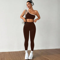 Womens Yoga Outfit Set One Shoulder Sportswear