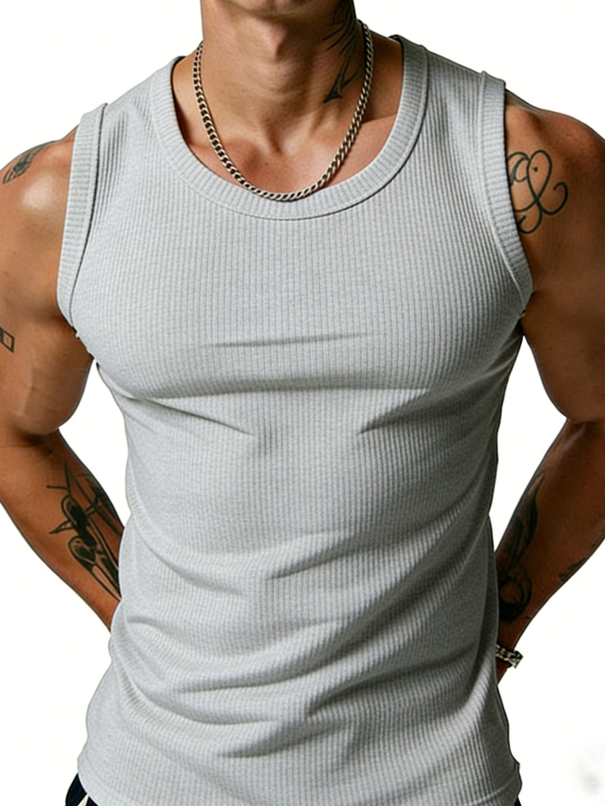 Men's Ribbed Solid Color Slim Fit Workout Tank Top