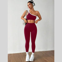 Womens Yoga Outfit Set One Shoulder Sportswear