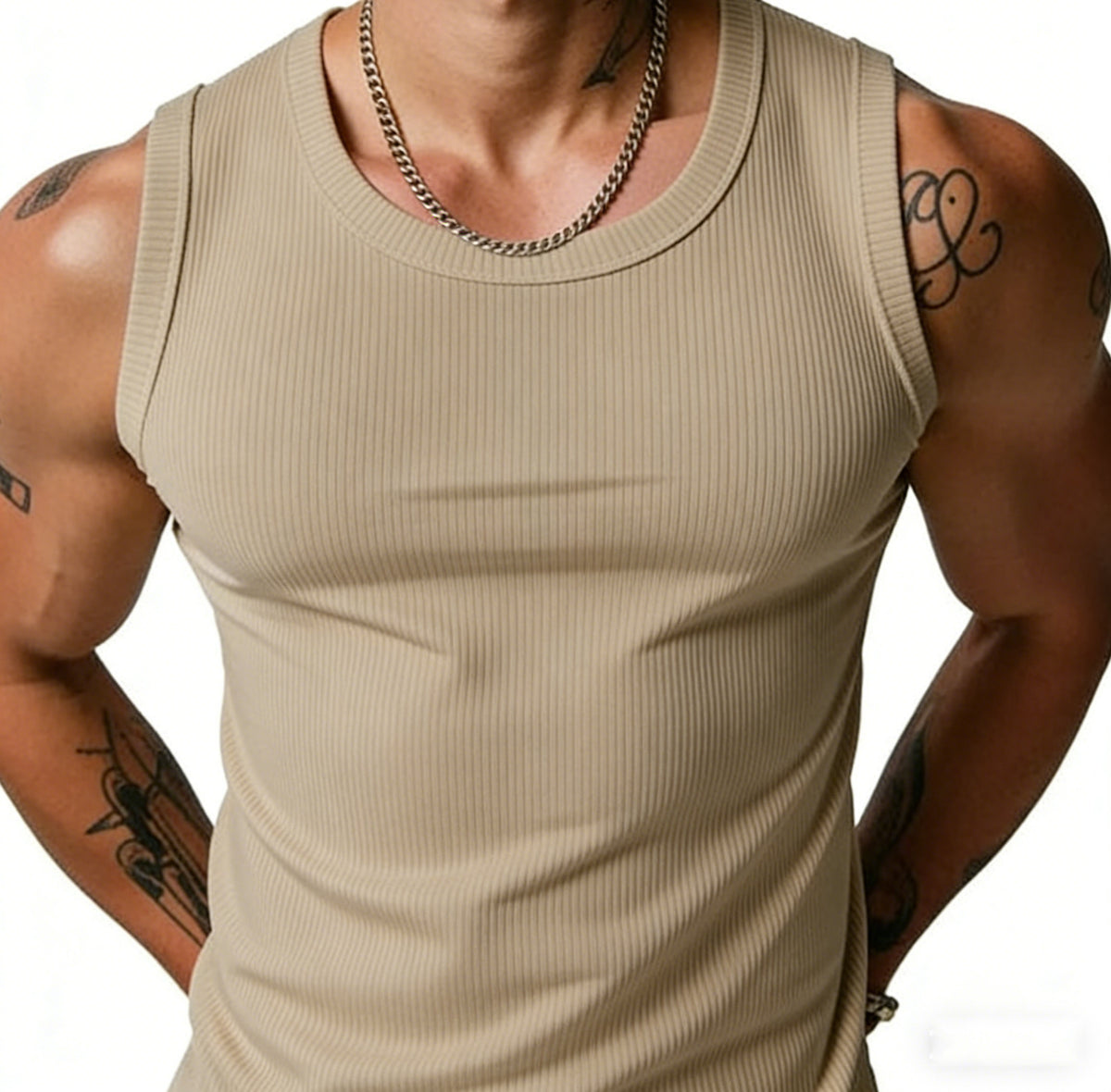 Men's Ribbed Solid Color Slim Fit Workout Tank Top