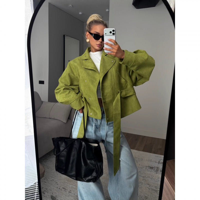 Womens Faux Suede Biker Jacket
