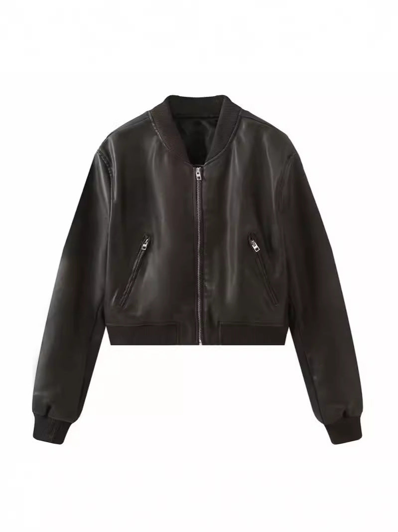 Womens PU Leather Biker Jacket