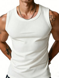 Men's Ribbed Solid Color Slim Fit Workout Tank Top