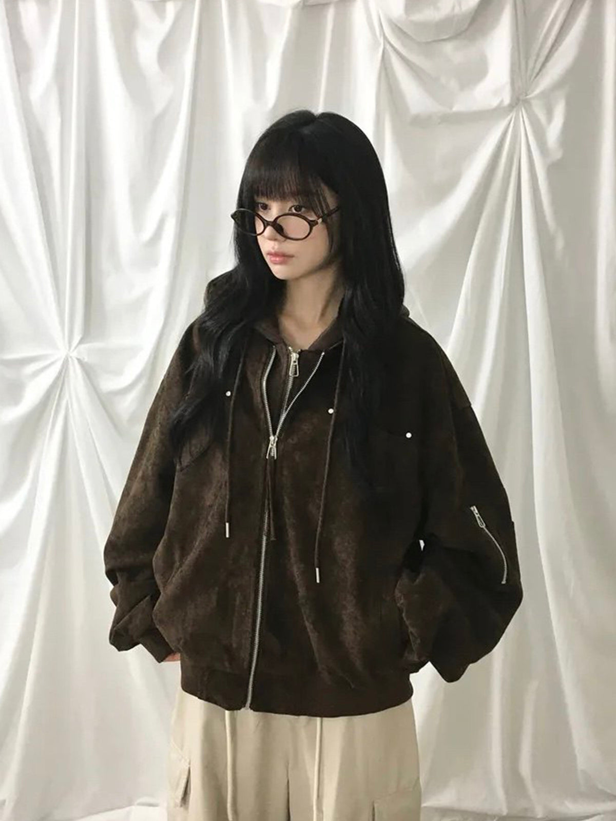 Women's Faux Two-Piece Hooded Biker Jacket