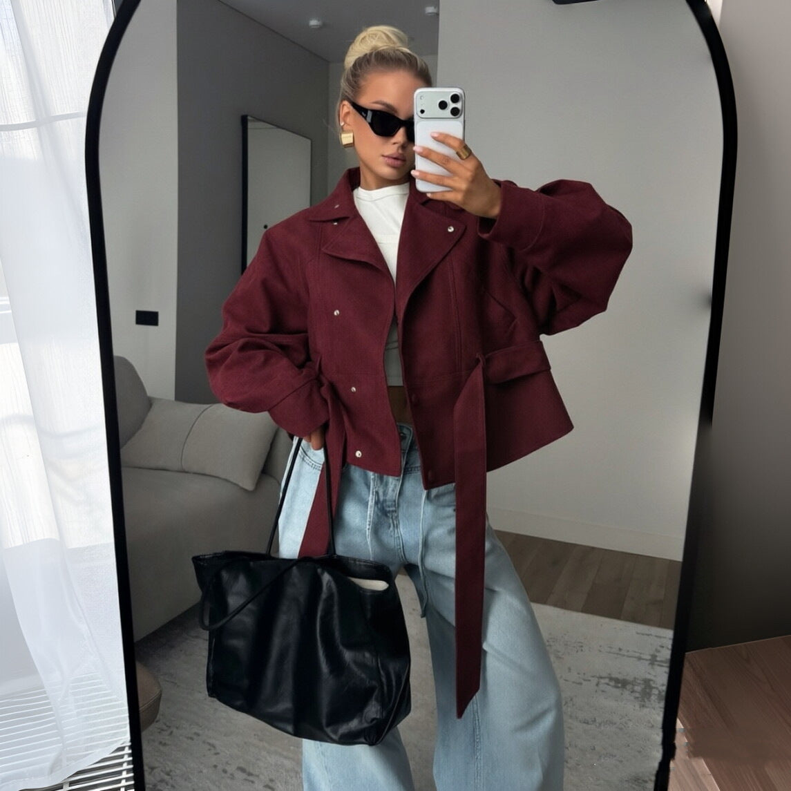 Womens Faux Suede Biker Jacket