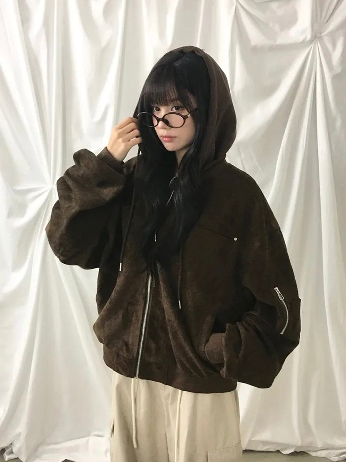 Women's Faux Two-Piece Hooded Biker Jacket