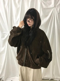 Women's Faux Two-Piece Hooded Biker Jacket