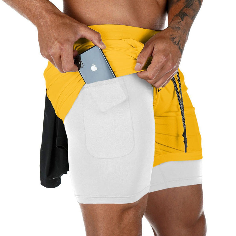 Men's Double Gym Shorts Sport Quick Dry Workout Jogging