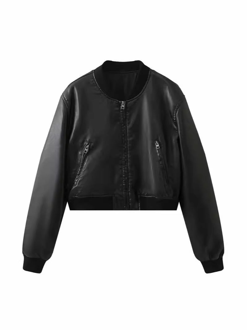 Womens PU Leather Biker Jacket