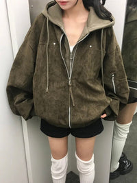 Women's Faux Two-Piece Hooded Biker Jacket