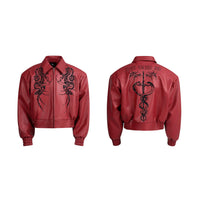 Men's Embroidered Leather Biker Jacket