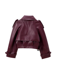 Women's Short Biker Jacket with 3D Texture Raglan Sleeve Lapel Coat