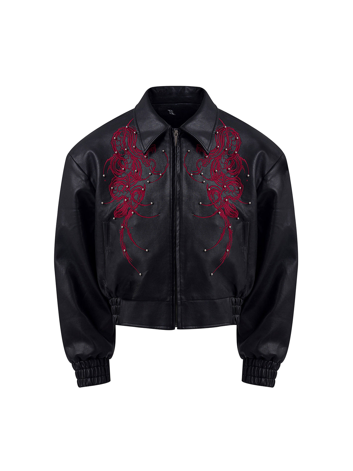 Men's Embroidered Leather Biker Jacket