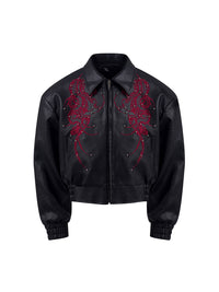 Men's Embroidered Leather Biker Jacket