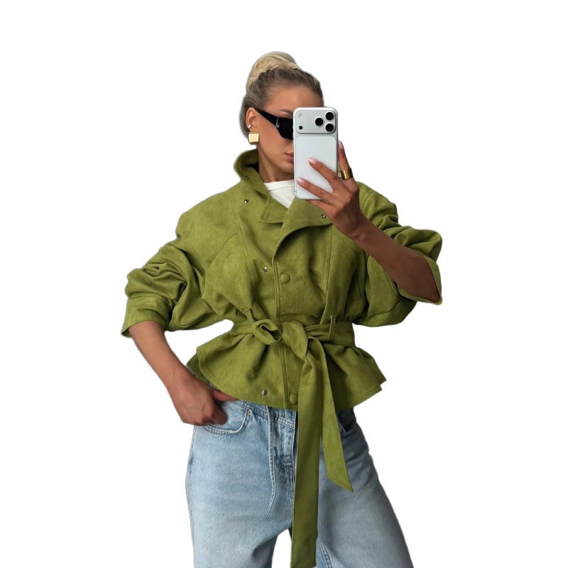Womens Faux Suede Biker Jacket