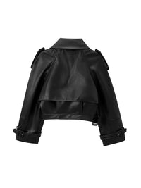 Women's Short Biker Jacket with 3D Texture Raglan Sleeve Lapel Coat