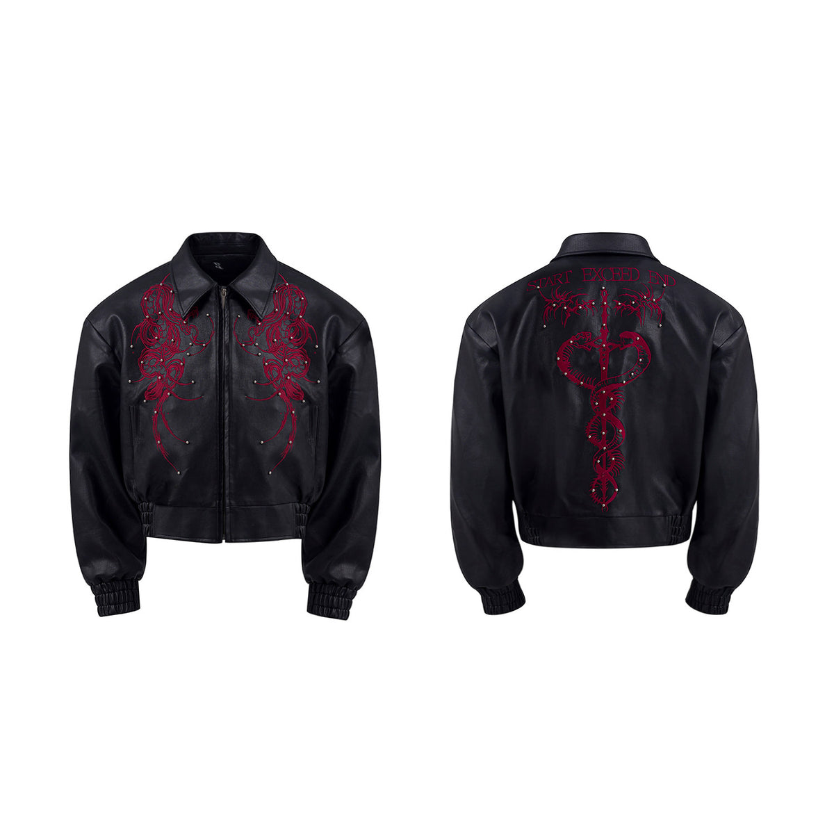 Men's Embroidered Leather Biker Jacket