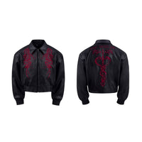 Men's Embroidered Leather Biker Jacket