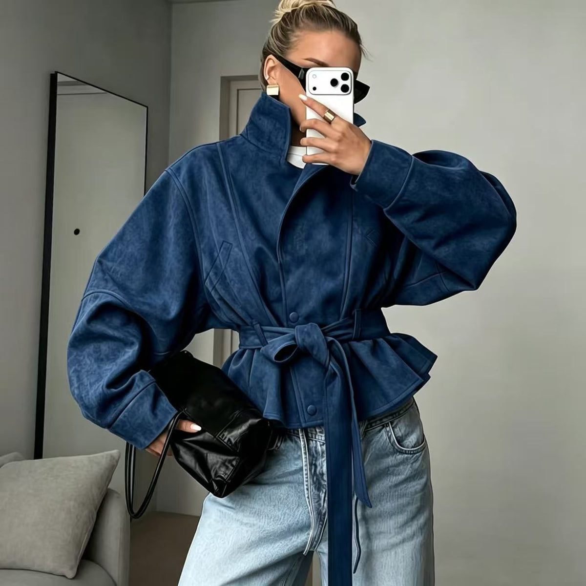 Womens Faux Suede Biker Jacket