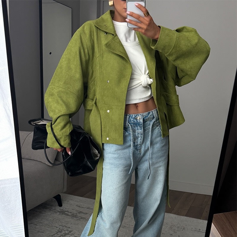 Womens Faux Suede Biker Jacket