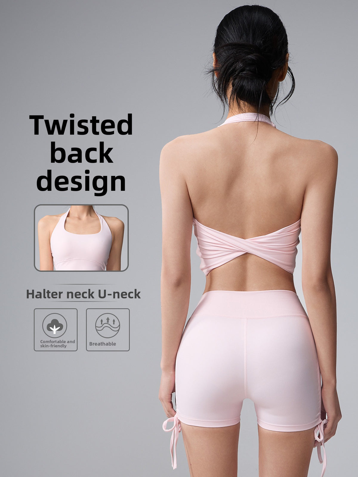 Women Twist Tie Vest Yoga Set Quick Dry Gym Workout Outfit
