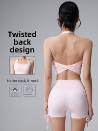 Women Twist Tie Vest Yoga Set Quick Dry Gym Workout Outfit