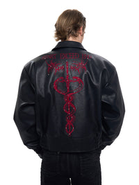 Men's Embroidered Leather Biker Jacket