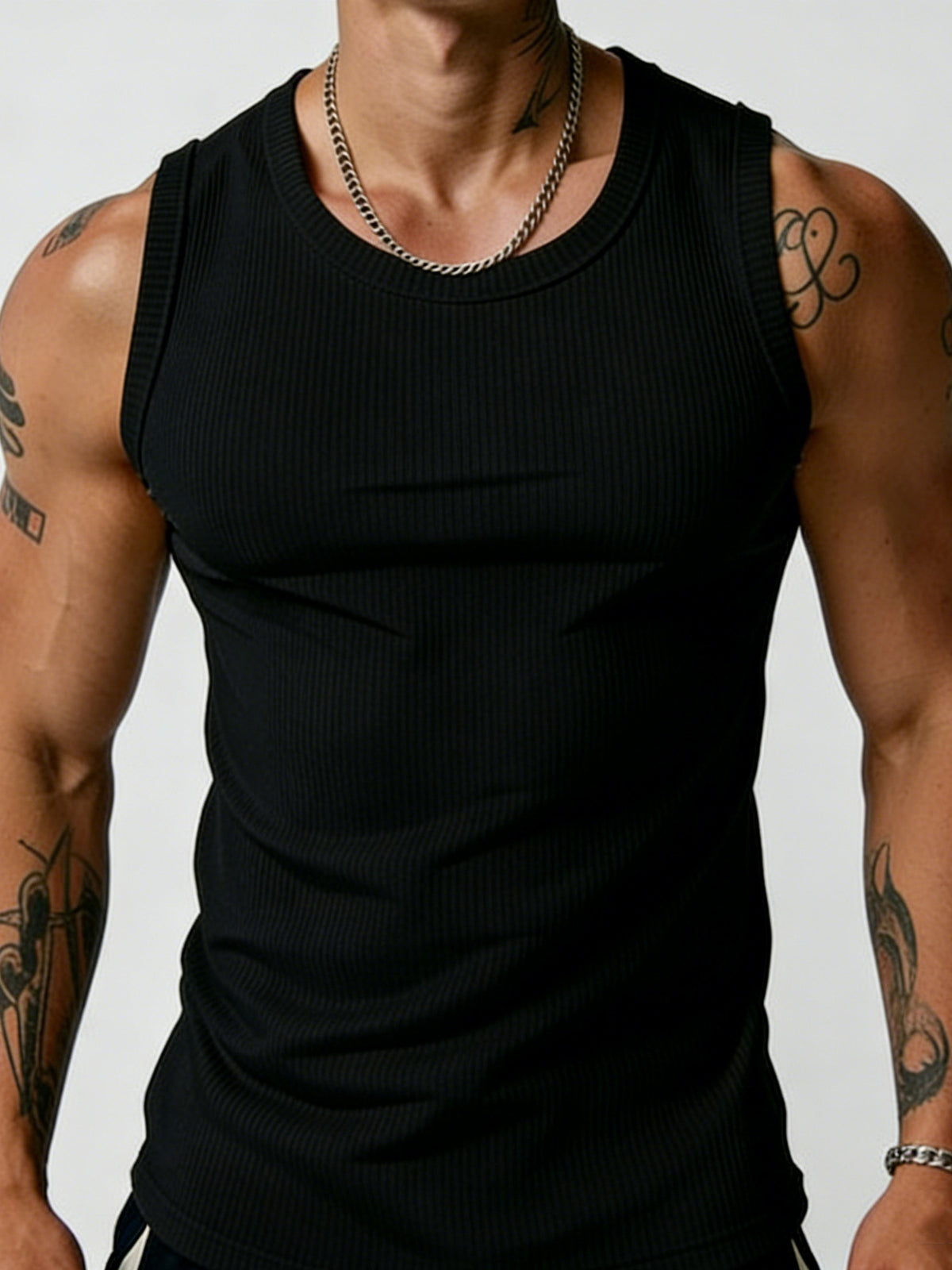 Men's Ribbed Solid Color Slim Fit Workout Tank Top