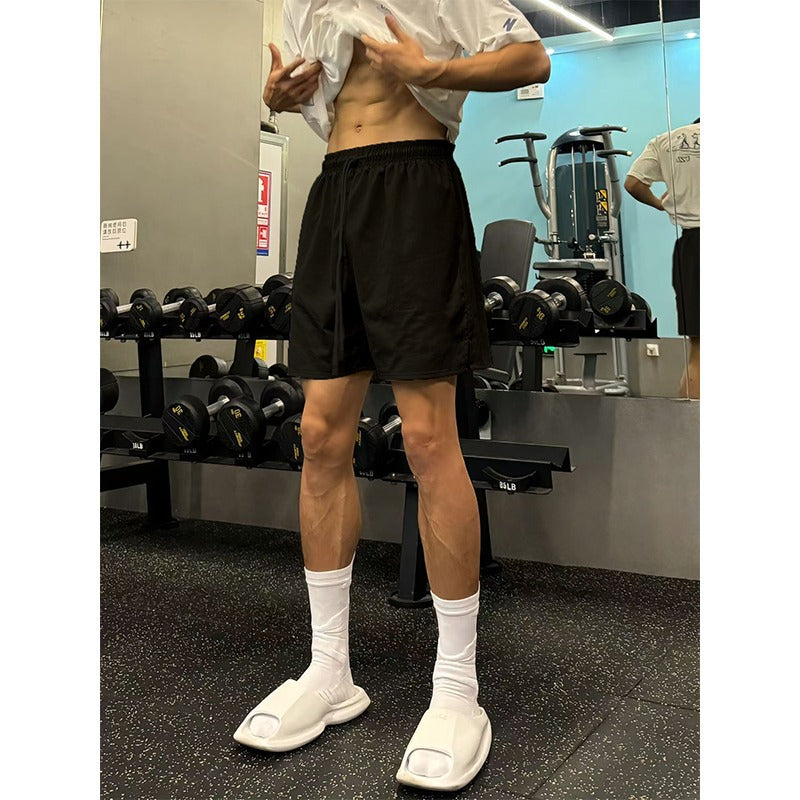 Fitness workout shorts, solid-color pants, casual three-quarter-length pants.