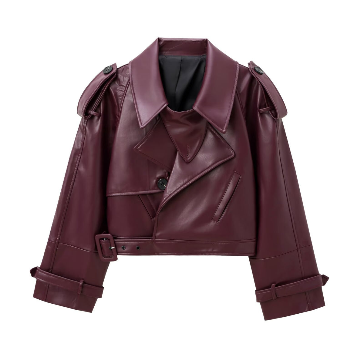 Women's Short Biker Jacket with 3D Texture Raglan Sleeve Lapel Coat