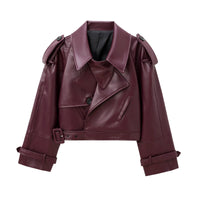Women's Short Biker Jacket with 3D Texture Raglan Sleeve Lapel Coat