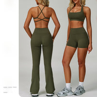 Womens Backless Yoga Fitness Set High-Intensity Sportswear